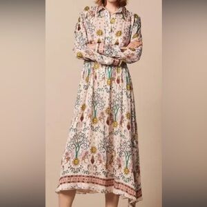 Sandro Pink Floral Long Sleeve Midi Dress